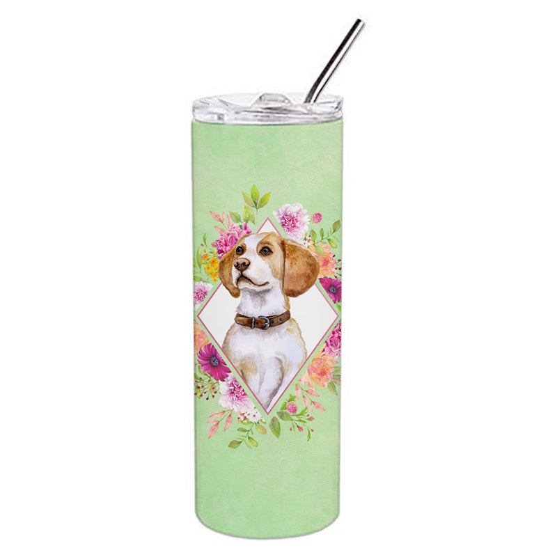 E23BF9F8391D466E9CA4F8DFEBD9A7DB de verre 20 oz à double paroi en acier inoxydable chiot, Gold Beagle, Vert