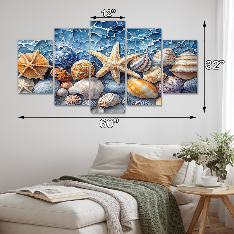 Coastal Seashells In Blue And White Tones I - Seashells Canvas Art Set