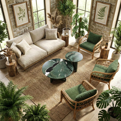 Elegant Pink Natural Marble Nesting Coffee Table Set, Polished Finish for Modern Living Rooms, Genuine Stone, 2-Piece