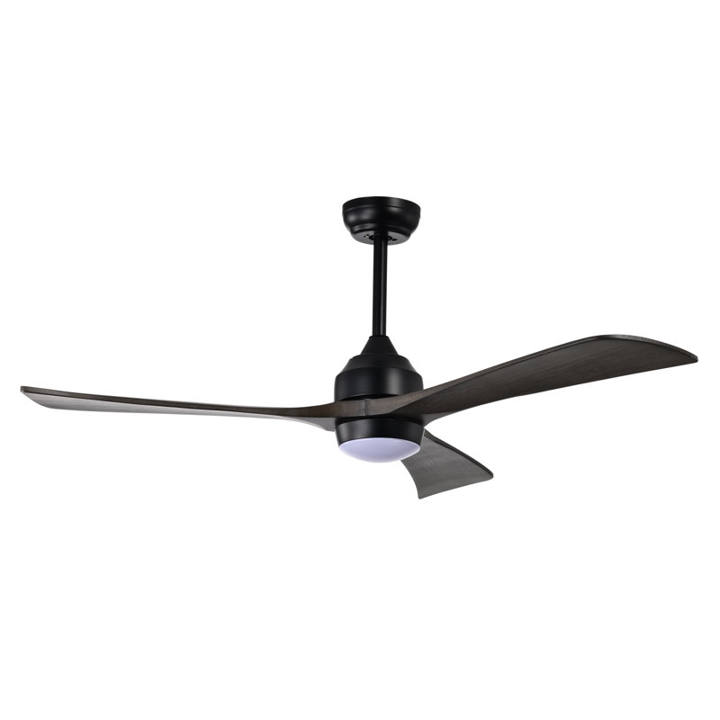52 "Remote-Controlled Ceiling Fan With Light, 3 Wooden Blades, 6 Speed, Suitable For Terrace And Living Room,Black, Black