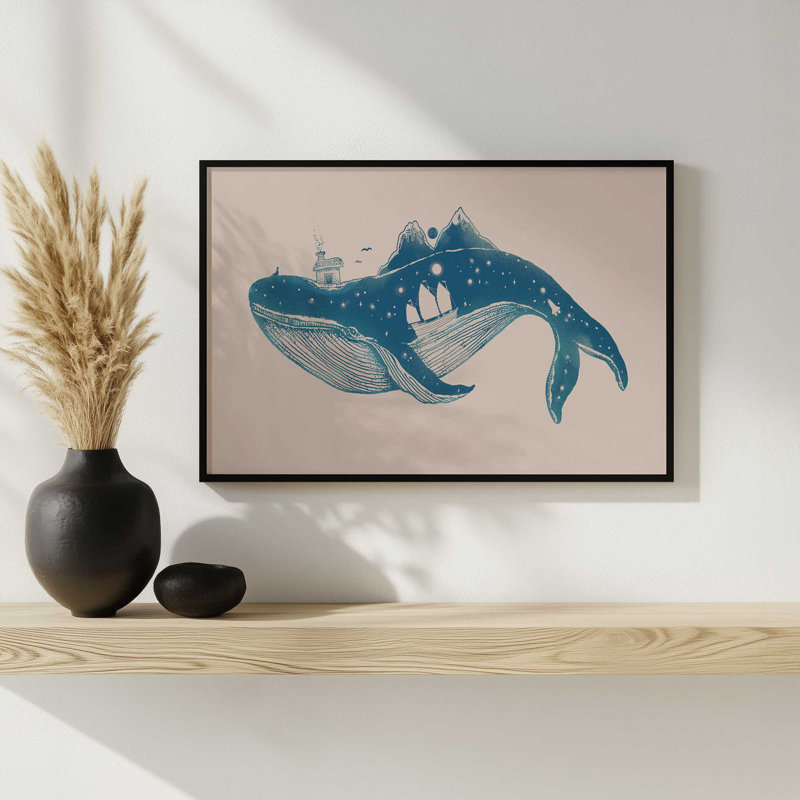 Reproduction d'art «Home a baleine from home» par Norman Duenas, H 20 po x l 30 po, Tanné