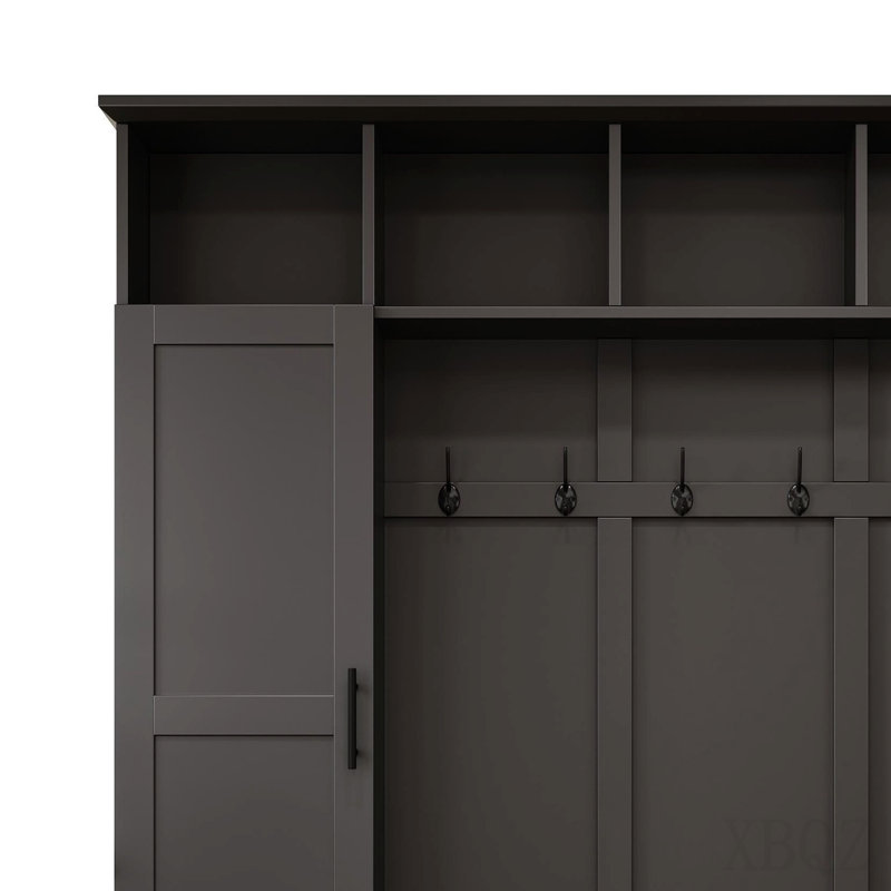 Versatile 3-in-1 Hall Tree with 6 Hooks, Farmhouse Walnut Storage Bench with Adjustable Shelves, 55"W Entryway Coat Rack with Multiple Storage Space for Mudroom, Hallway, Black