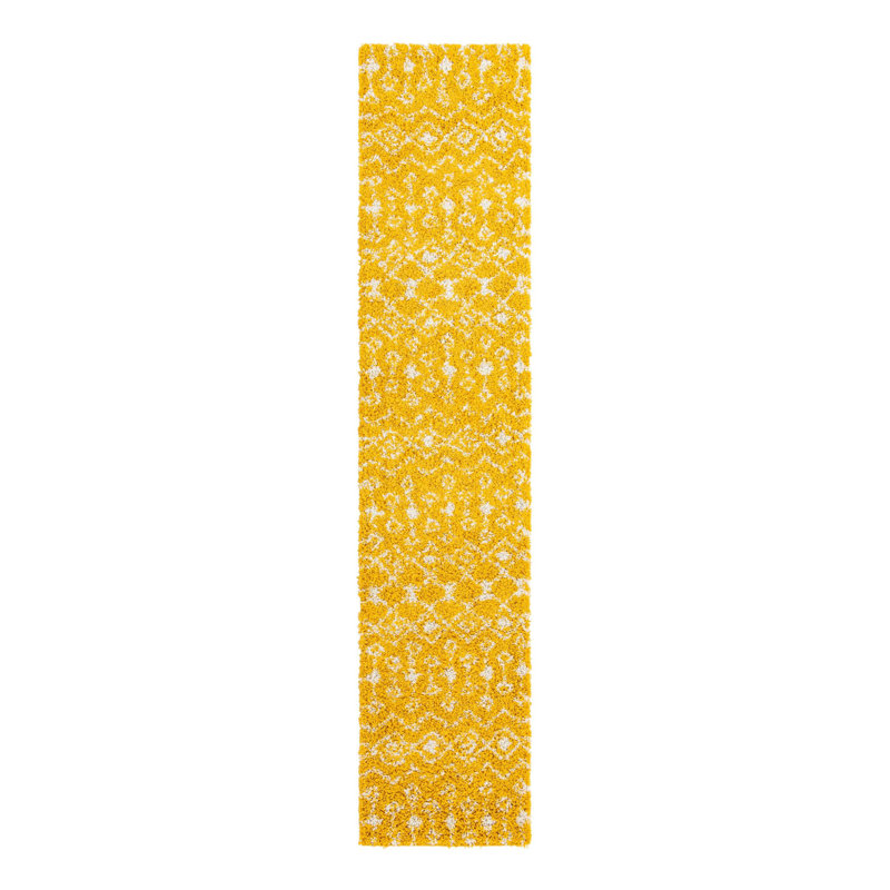 Tapis jaune à motif géométrique Griego, Tapis de couloir 2 pi 7 po x 12 pi