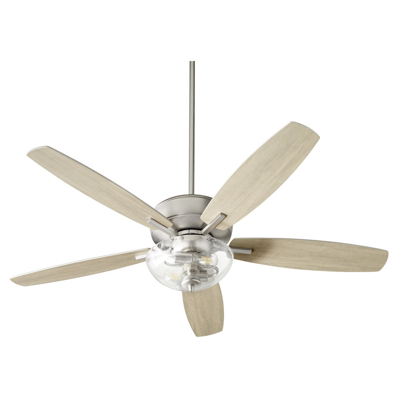Breeze 52" Satin Nickel Transitional Ceiling Fan, Satin Nickel with Weathered Gray Blades