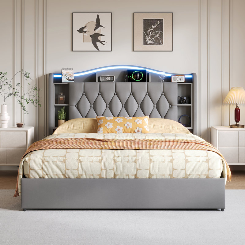 Solid Wood Ottoman Storage Bed, 140 x 190 cm, Grey