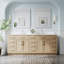 Meuble-lavabo autoportant en bois massif l 84 po x H 35 po avec comptoir en marbre de culture blanc et double lavabo en céramique, chêne-1255917521-1255917526