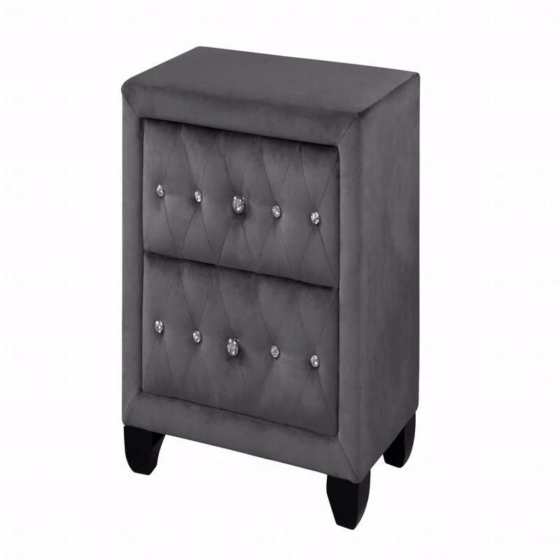 Table de chevet 2 tiroirs rembourrée en tissu de velours de style moderne