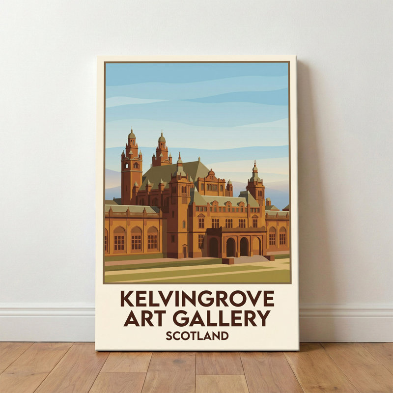 Kelvingrove Art Gallery, Scotland - Romantic Travel Poster Of Glasgow's Iconic Museum. Giclee Print On Wrapped Canvas. Wall Art, Home Decor - Museums & Galleries, Scotland - Wrapped Canvas Print