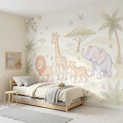 White Background Wallpaper Nursery Safari Wall Mural