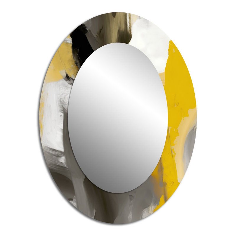 Mustard Yellow And Vivid Gray II - Large Oval Wall Mirror On Metal, 40" x 30"