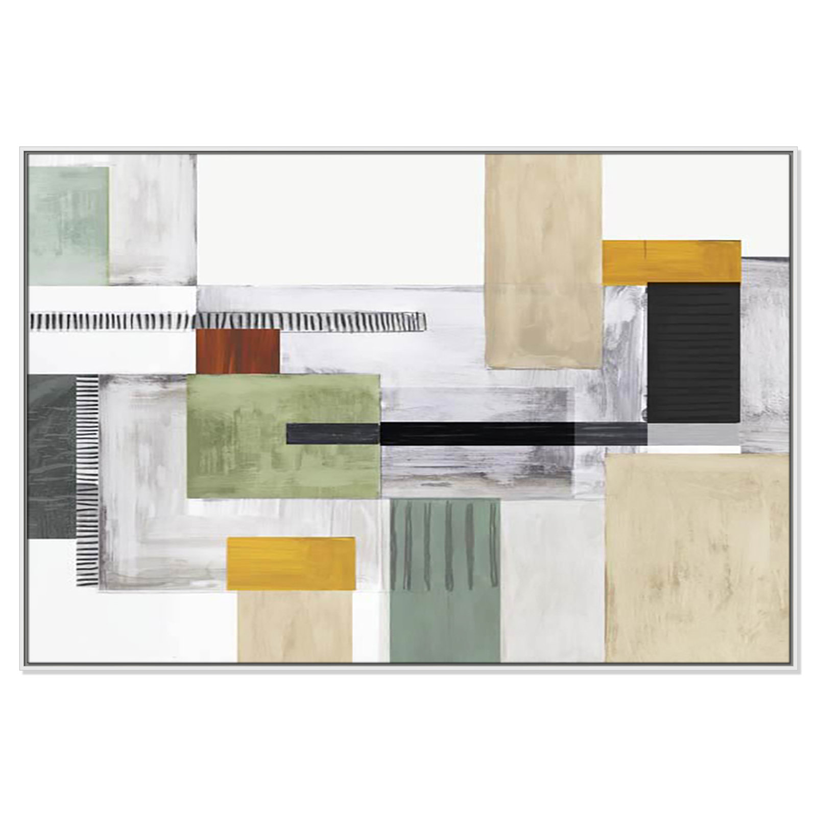 Playful Blocks Print by Tom Reeves, 41.5" H x 61.5" W x 2" D, White Floater Framed, No Mat