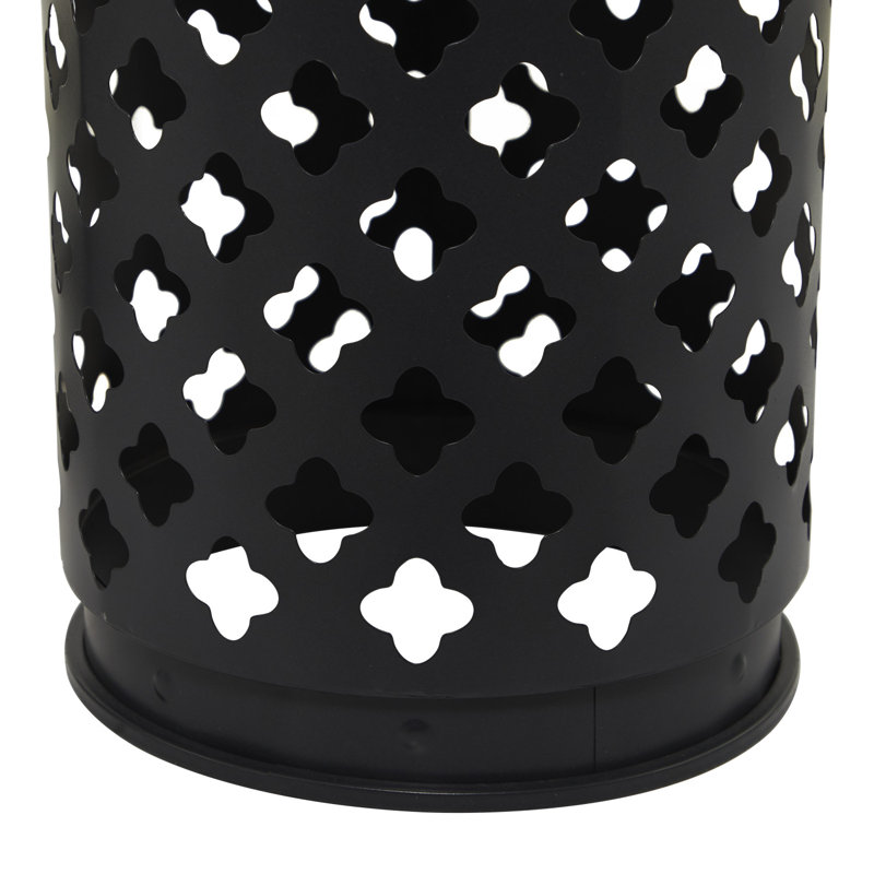 Contemporary Metal Accent Table with Laser Carved Trellis Design, White/Gray/Black
