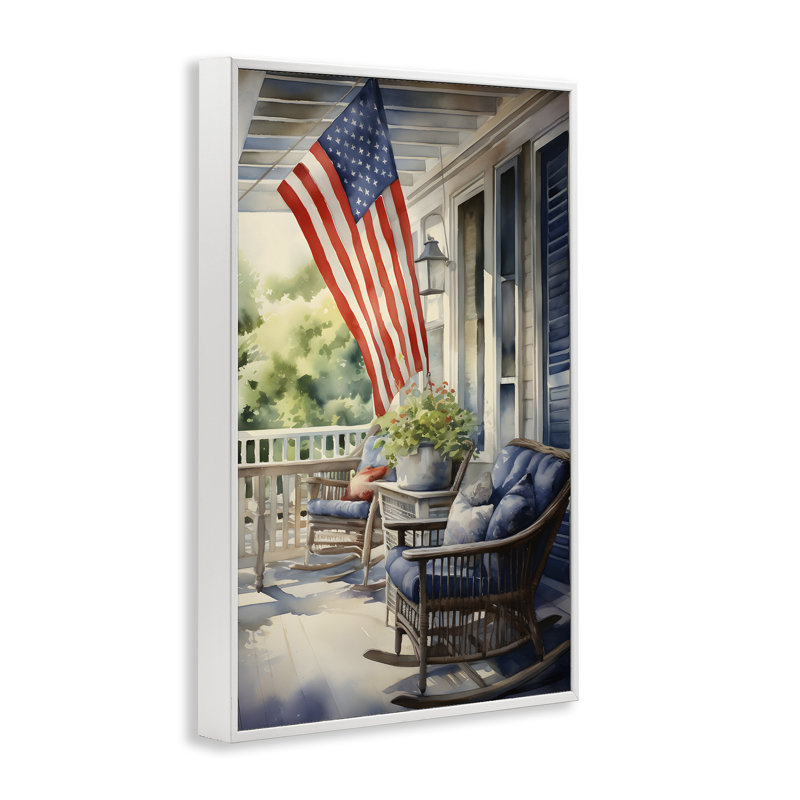 Porche avec drapeau américain, estampe numérique par Petal Prints Design, H 24 po x l 16 po