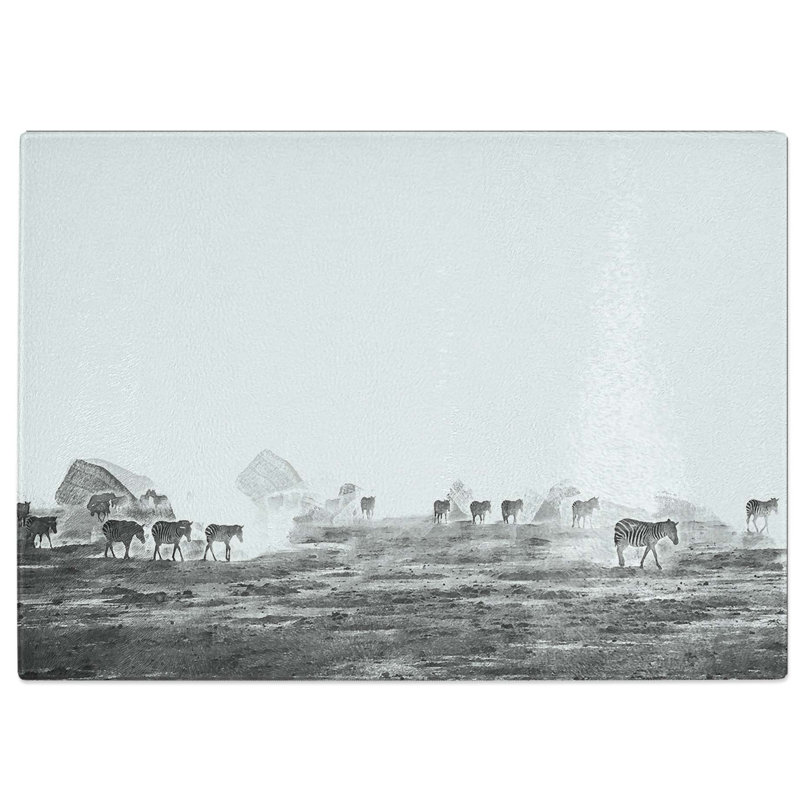 Tempered Glass Zebras Roaming in Kenya in Abstract Chopping Board, 28.5 cm W x 20 cm L