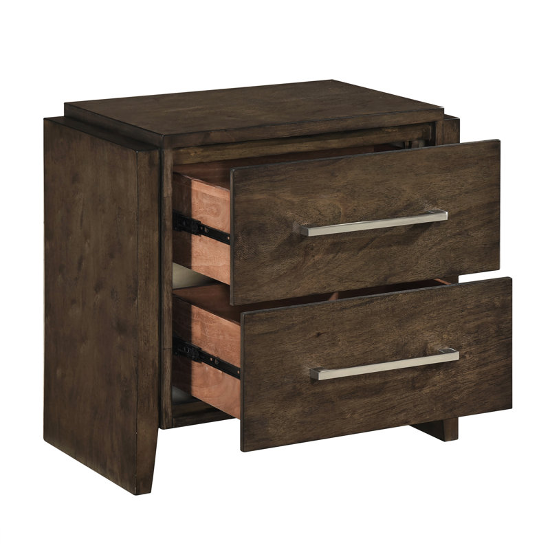 Table de chevet pour chambre à coucher avec finition noyer foncé, deux tiroirs, bois d'hévéa massif, conception transitionnelle, H 24,5 po, tiroirs sans assemblage en bois d'hévéa pour la chambre à coucher, largeur 15,5 po