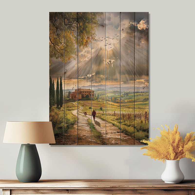 Voyage de rêves en Italie - Paysage traditionnel, art mural sur bois de pin naturel, H 32 po x l 24 po