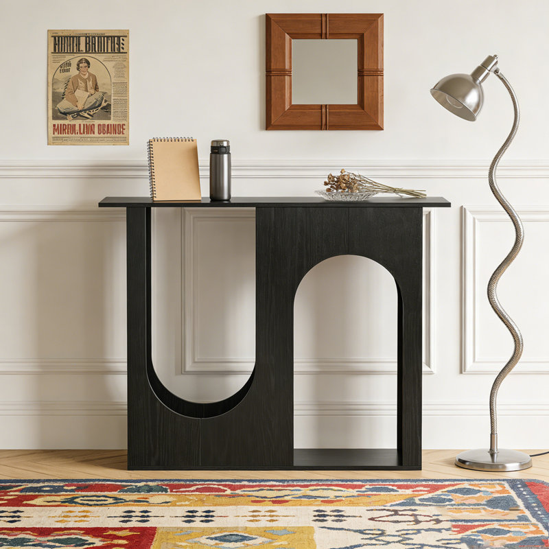 Narrow Sofa Table Behind Couch with Arched Design