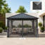Pavillon de jardin permanent en aluminium noir 10 pi x 10 pi avec système de drainage pour l'extérieur, la cour arrière