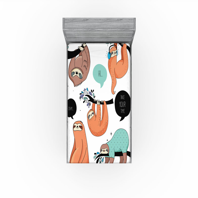 Multicolore paresseux Ambesonne, Drap-housse pour lit simple TG