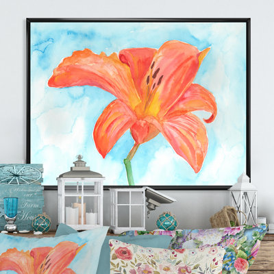 Fleur de lis orange - reproduction sur cadre flottante sur toile