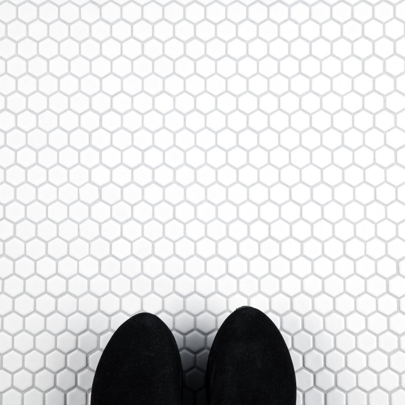 Colemena 0.77" x 0.77" Porcelain Honeycomb Mosaic Wall & Floor Tile, Milky White