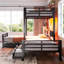 Lit mezzanine triple avec tablettes de rangement et tiroirs, lit simple mezzanine simple et simple avec lumières à DEL et ports USB, lit mezzanine en forme de L pour 3, peu encombrant, noir