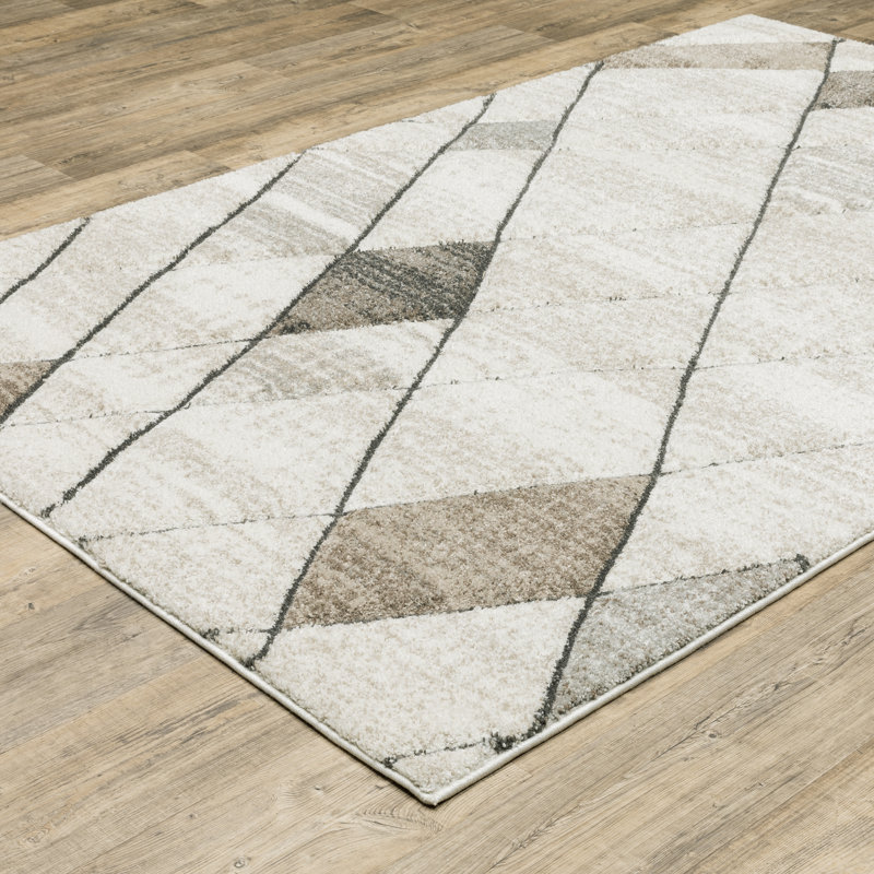 Tapis beige / gris tissé à la machine Chase, Rectangle 3 pi 3 po x 5 pi