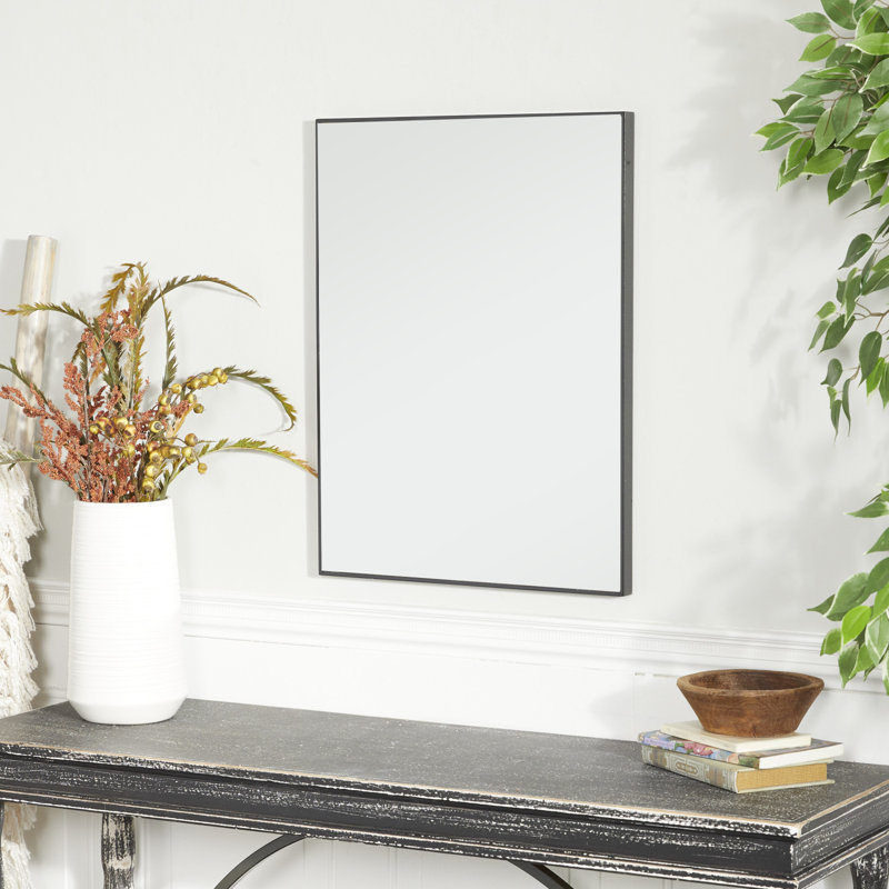 Wooden Minimalistic Wall Mirror with Thin Frame, Black, 24" x 18"