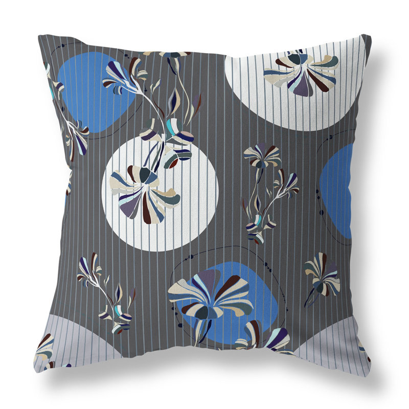 Coussin décoratif réversible intérieur / extérieur Circular Garden, H 20 po x l 20 po, Bleu / gris / multicolore