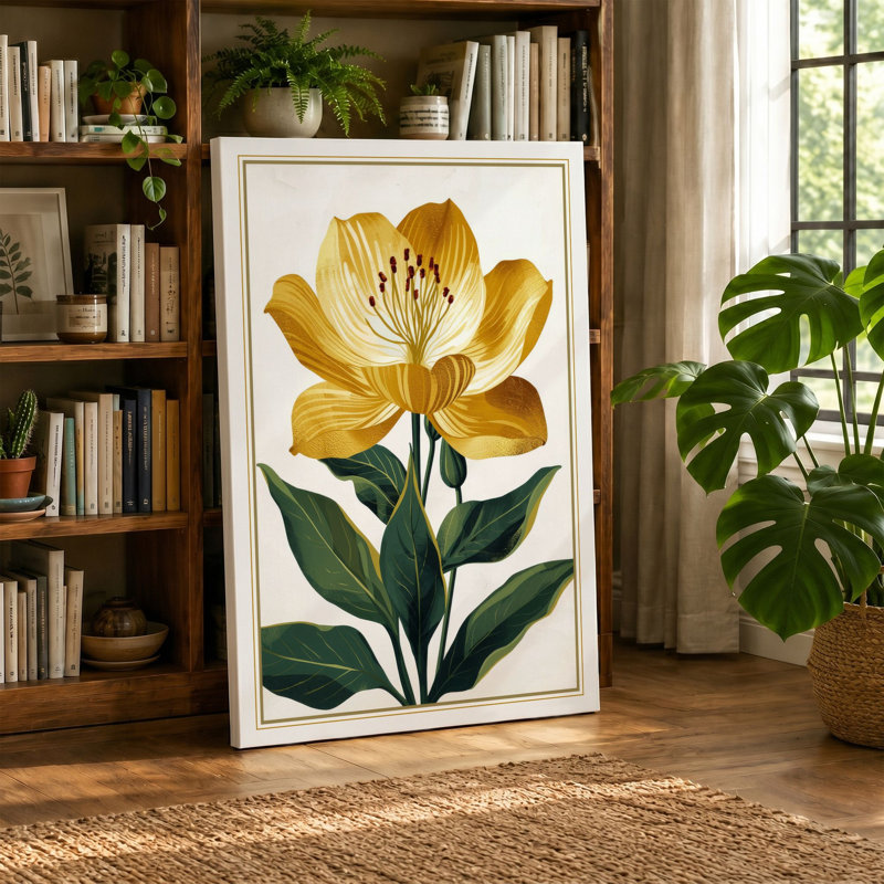 Golden Bloom Botanical - Wrapped Canvas, 36x24 - 91.4 x 61.0 cm, Cream Border