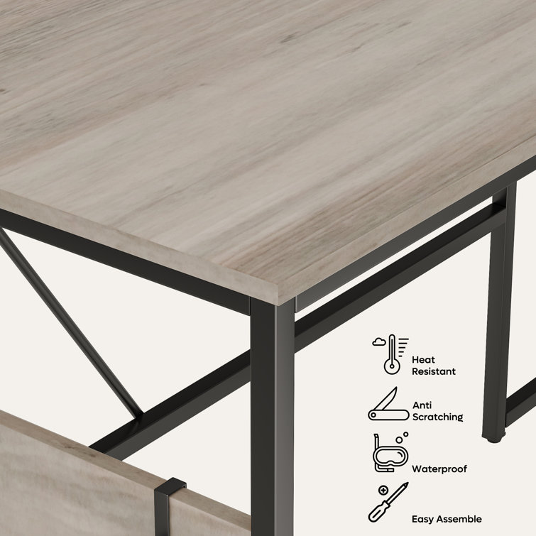 Fulcher L Shaped Desk with File Cabinet Reversible Study Desk 60'' Corner Desk or Long Desk 2 Person Zipcode Design Color (Top/Frame): Gray Wash/Blac