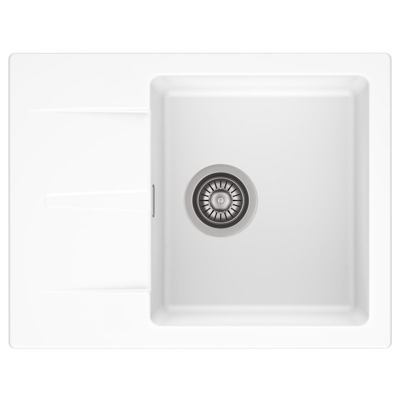 Modern compact single bowl granite sink with drainer, Pure White