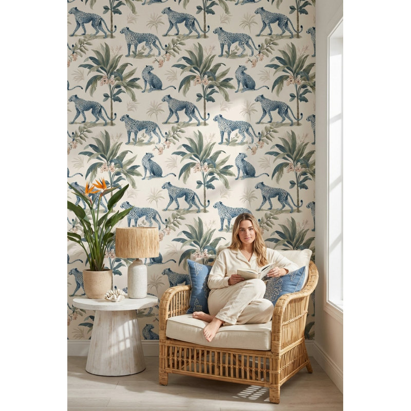 Papier peint décoratif guépard, feuillage tropical, Peler et coller