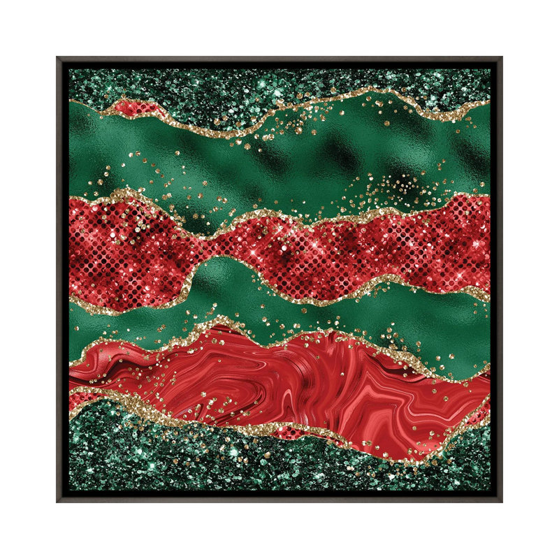 «Christmas Glitter Agate Texture VI», reproduction d'art sur toile encadrée, H 26 po x l 26 po, Gris