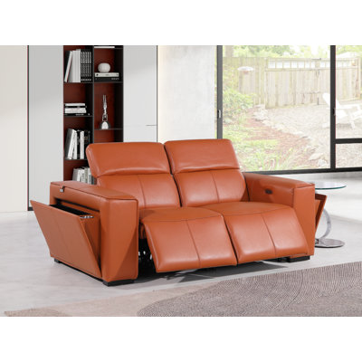 Top Grain Italian Leather Modular Power Dual Reclining Loveseat With Power Headrests
