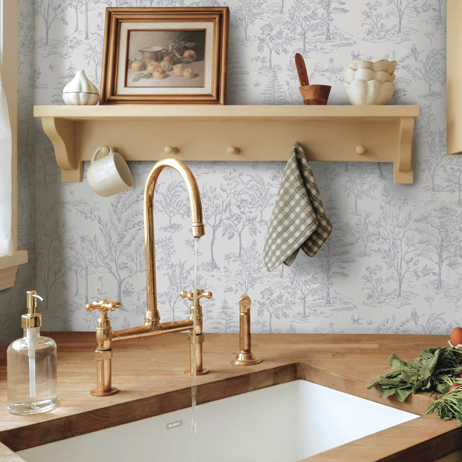 Arbor Toile Self-Adhesive Wallpaper Roll, Blue
