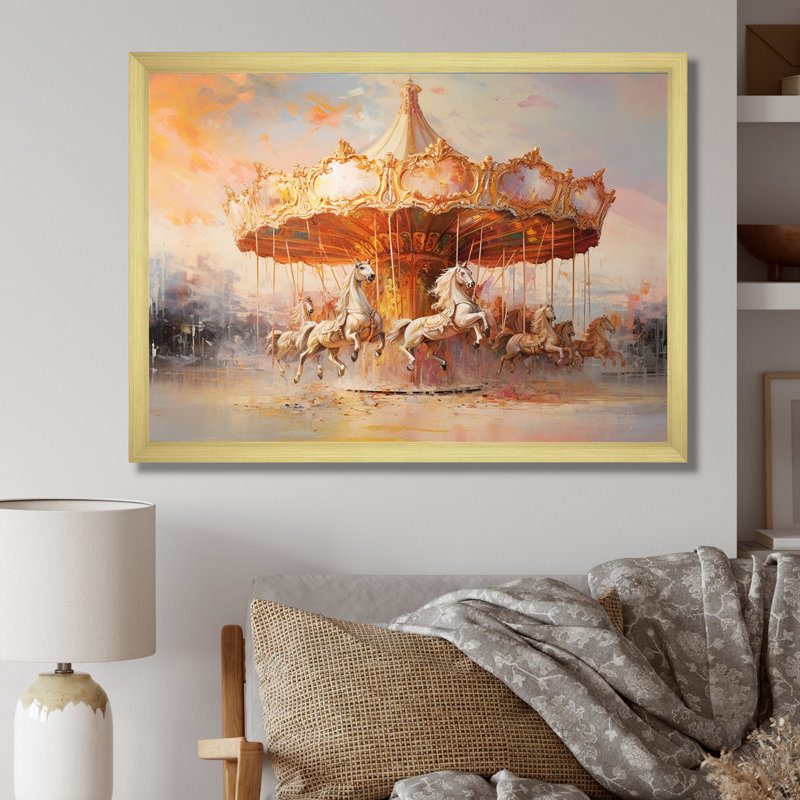 «Carousel In Sunset Charm I», reproduction sur toile, H 16 po x l 32 po, Encadrement doré