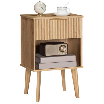 24" Fluted Nightstand with Drawer & Open Cubby,Wood nightstand
