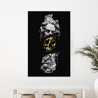 Golden Skull Poseidon Head Printed Canvas Art: Modern Wall Decor,1P WhiteFramedCanvas