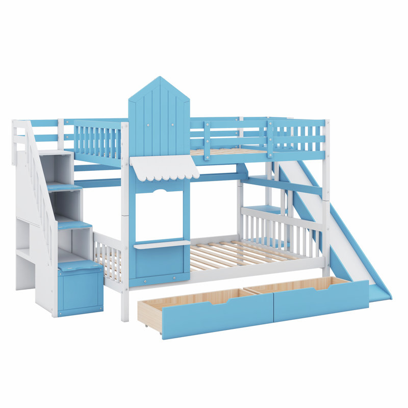Colliers Kids Bunk Bed with Drawers, Blue, Full