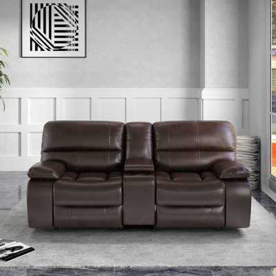 3-Piece Modern Fancy Faux Leather Power Reclining Loveseat With Wide Back And Console