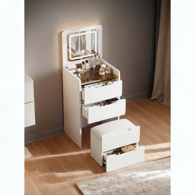 3-in-1 Vanity Desk with Flip-Top Mirror, Glass Desktop and 3 Drawers