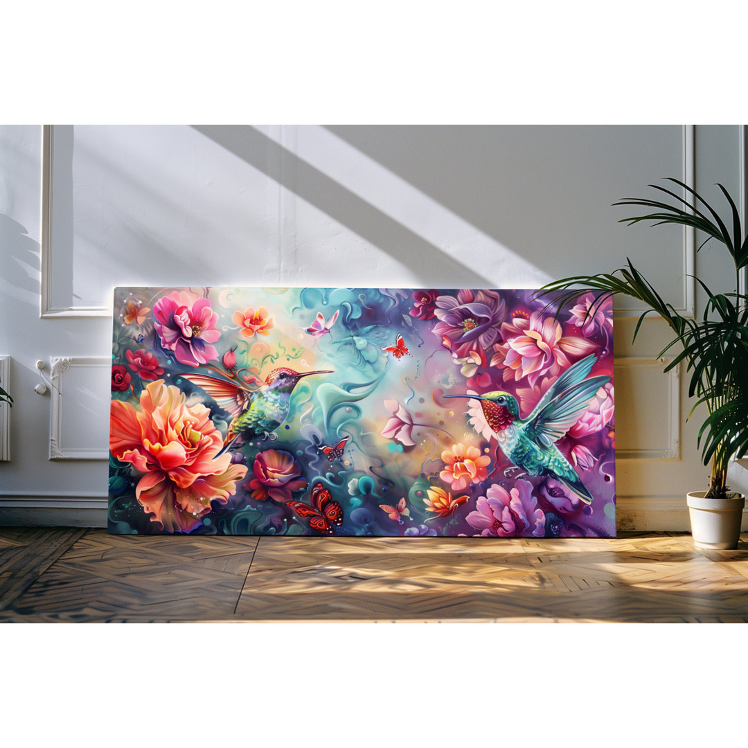 Wandbild 120x60cm Exotische Vögel Kolibris Farbenfroh Bunt Kunstwerk