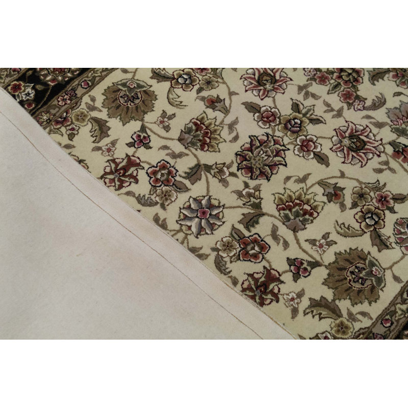 Tapis ivoire et noir noué à la main de haute qualité