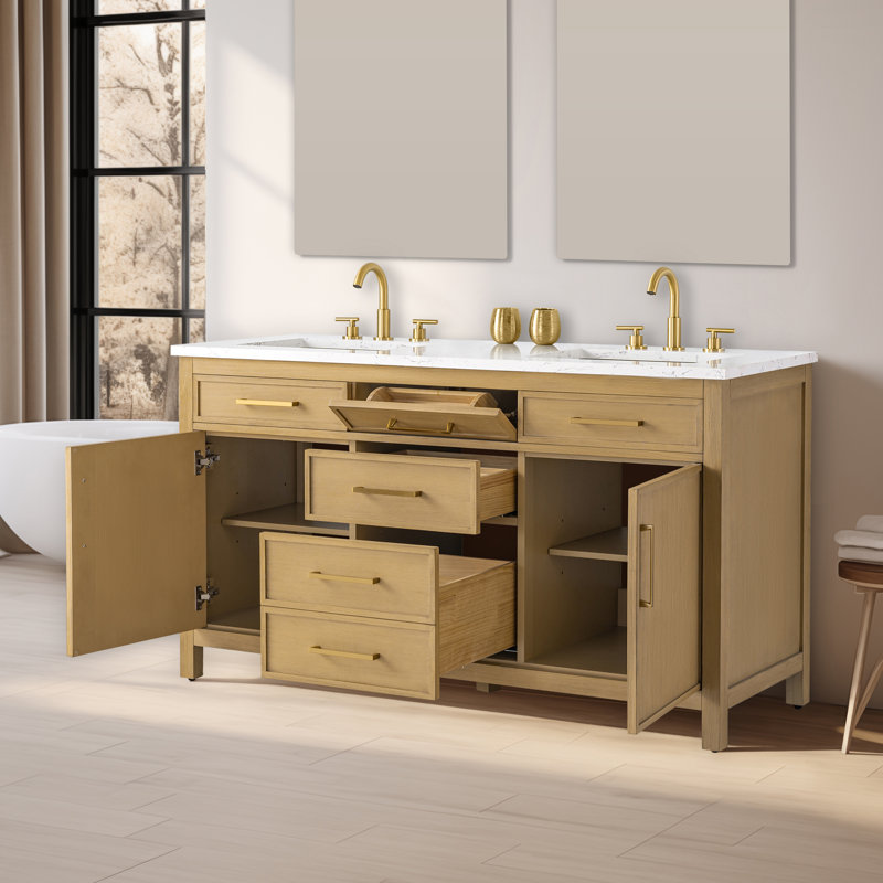 Reajean 60" Double Vanity, Sand/Brushed Bronze