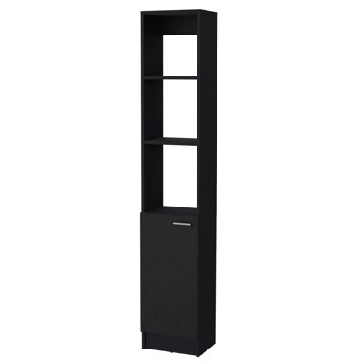 Sleek Black Linen Cabinet - 1 Door And 5+ Shelves For Bathroom Perfection With Single Peace