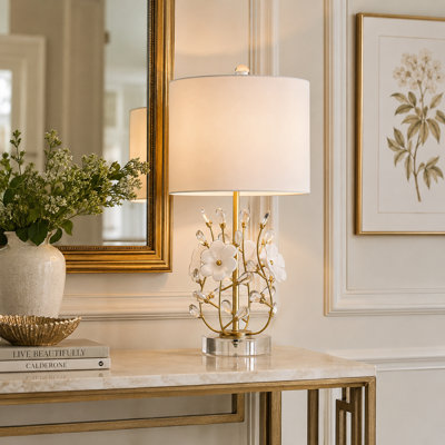 22" Gold Floral Table Lamp with Clear Crystal Accents