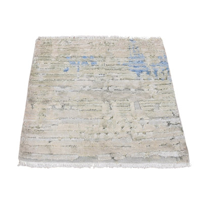 2'0" x 2'0" New Hand Knotted Ivory Wool & Pure Silk Square Oriental Rug - MOA10278020