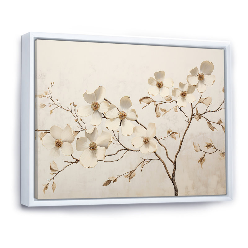 «White Dogwood Blossom Scenery VI», reproduction sur toile, Cadre flottant blanc, H 12 po x l 20 po x P 1 po