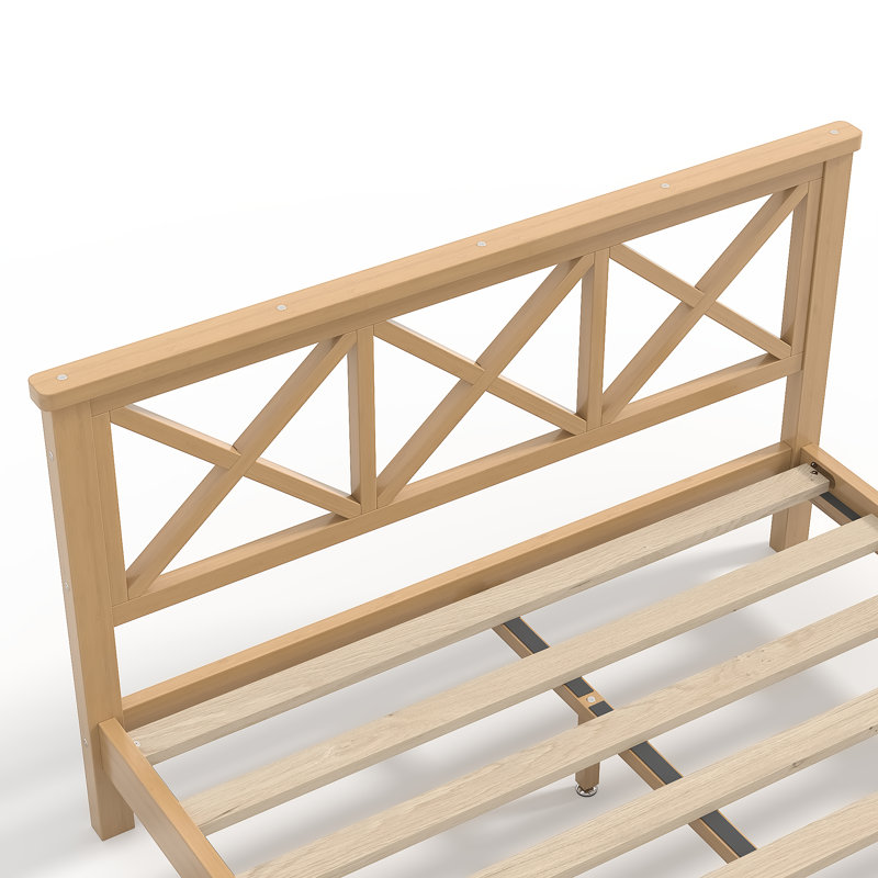 Lit plateforme pleine grandeur en bambou massif avec tête de lit en X, style Mid-Century, sans sommier tapissier, structure de lit en bambou robuste pour la chambre à coucher, finition naturelle